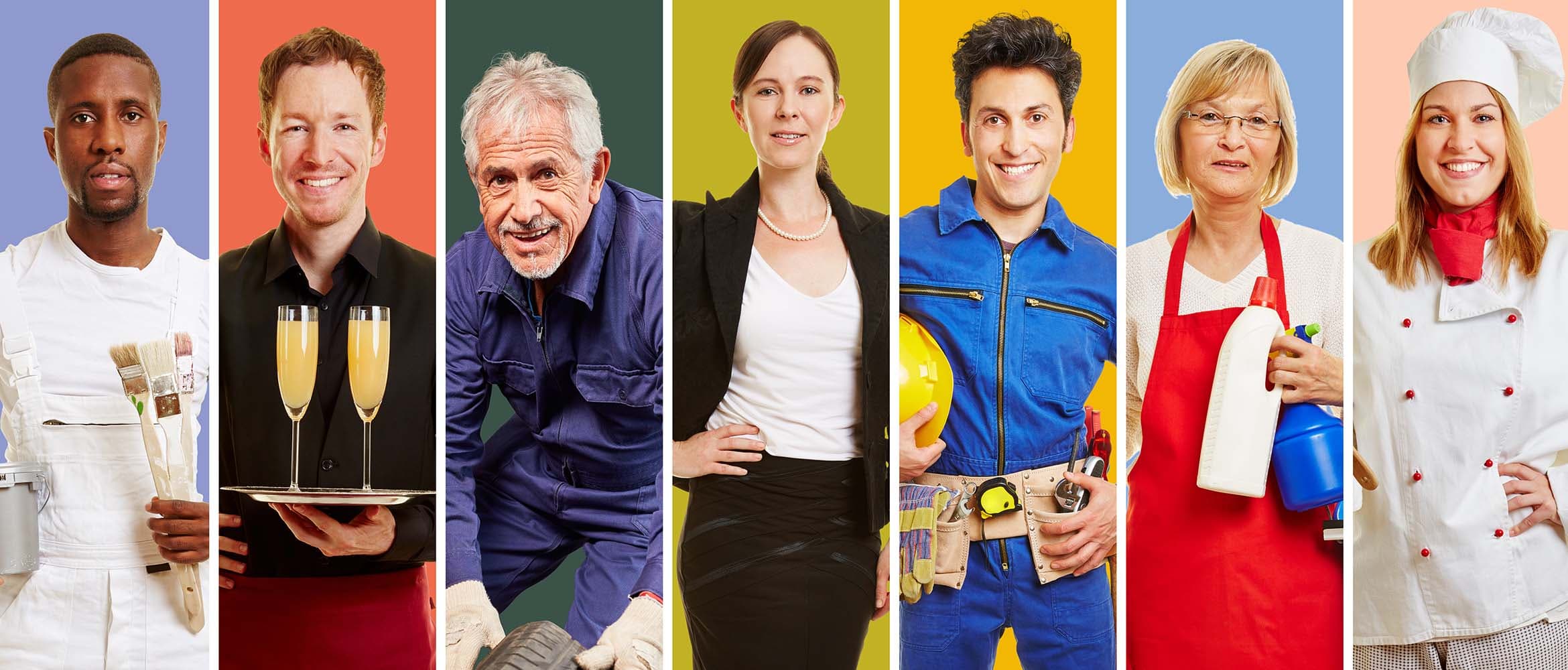 Portraits of employees from a wide range of sectors, ethnic backgrounds and generations.